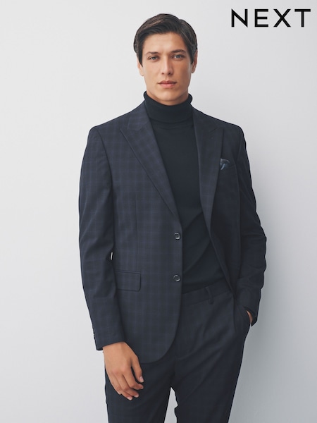 Navy Slim Fit Check Suit Jacket (F32474) | €119