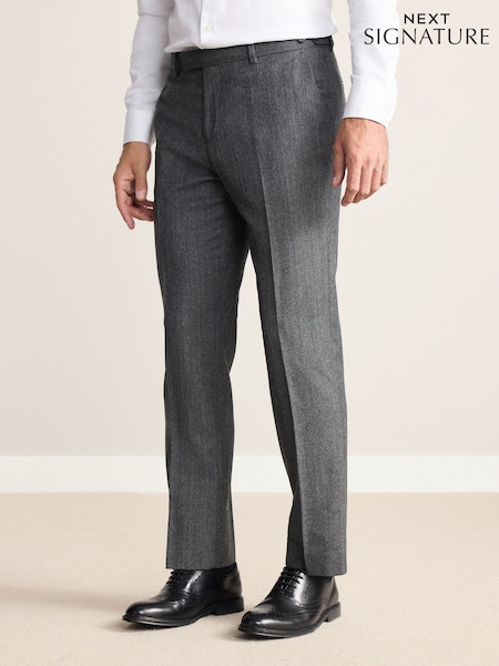 Charcoal Grey Regular Fit Signature Marzotto Herringbone Suit Trousers (F32483) | €142