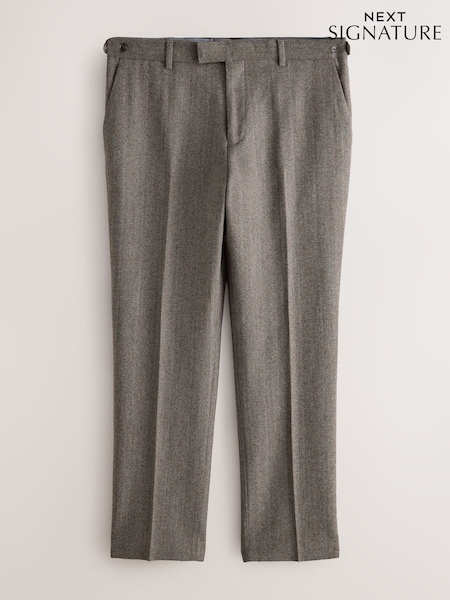Taupe Tailored Fit Signature Marzotto Herringbone Suit Trousers (F32485) | R$ 1.140