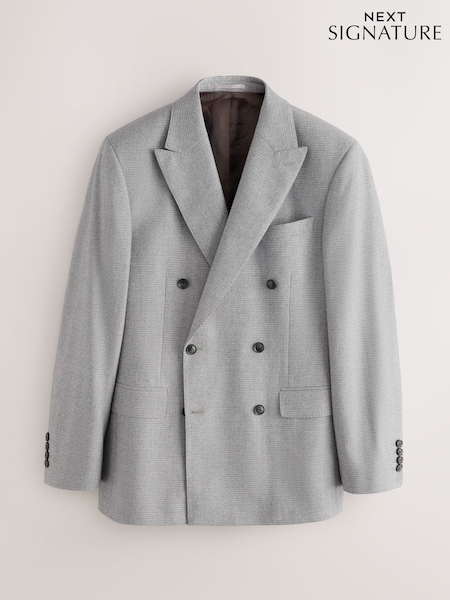 Grey Signature Cerruti Wool Puppytooth Double Breasted Suit Jacket (F32486) | 1,257 QAR