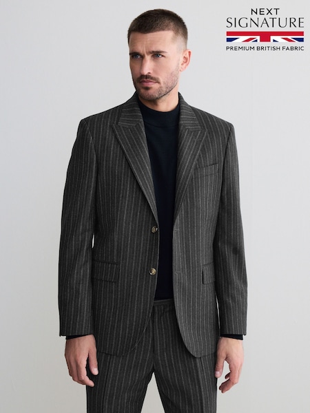 Charcoal Grey Tailored Fit Signature Stripe Empire Mills British 100% Wool Suit Trousers (F32490) | AED827