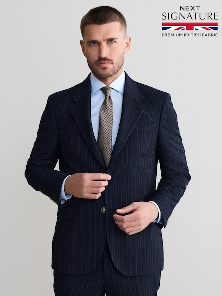 Navy Signature Stripe Empire Mills British 100% Wool Suit Jacket (F32494) | AZN 417