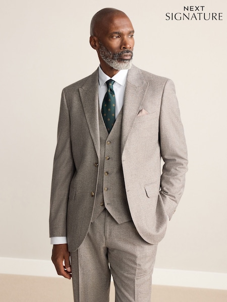 Neutral Tailored Fit Signature Marzotto 100% Italian Wool Check Suit Jacket (F32496) | 935 QAR