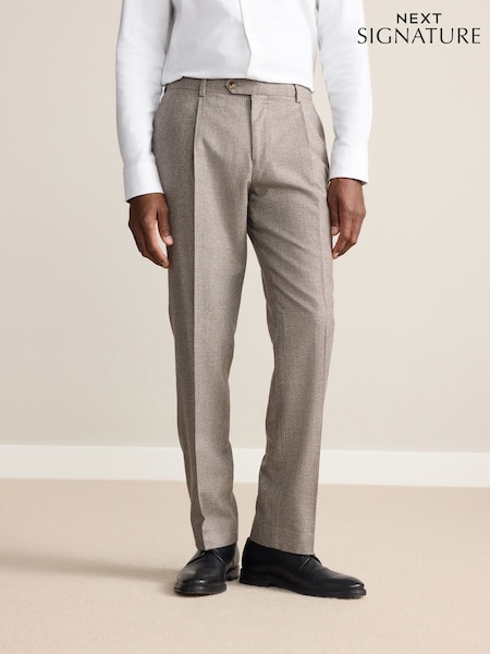 Neutral Tailored Fit Signature Marzotto 100% Italian Wool Check Suit Trousers (F32497) | 544 QAR