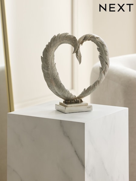 Silver Feather Heart Ornament (F32545) | €22