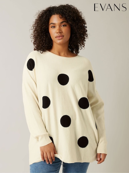 Evans Cream Spot Jacquard Jumper (F32695) | $73