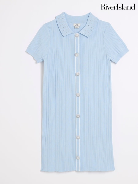 River Island Blue Girls Diamante Collar Polo Dress (F32789) | €37