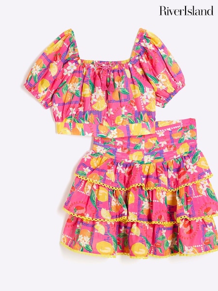 Roz/Galben - Set de fuste Rara Bandana pentru fete River Island (F32794) | 194 LEI