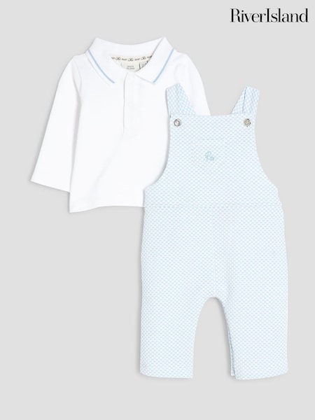 River Island Blue Baby Boys Waistcoat Dungaree Set (F32796) | AED151