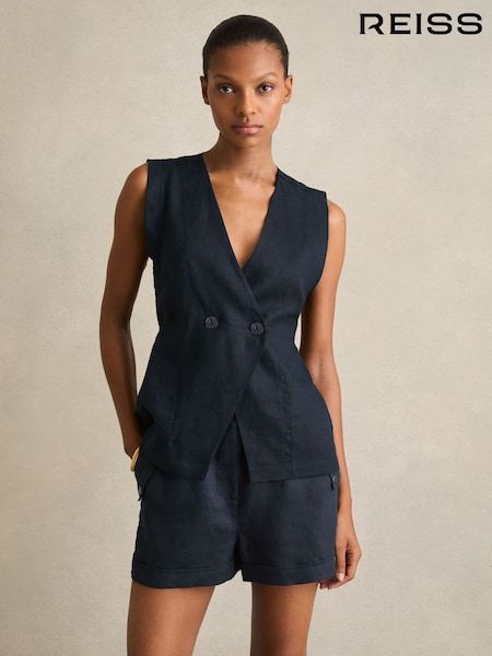 Laivasto - Reiss Whitney Pellava Button-Front Liivi (F32811) | €173