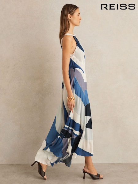 Reiss Imogen Stripe Print V-Back Midi Dress (F32817) | €411