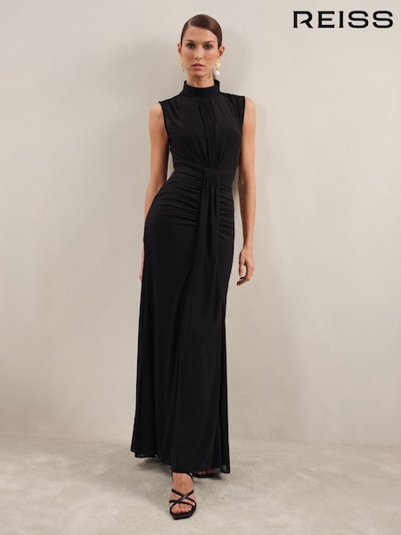 Schwarz - Reiss Daniella Sheer Ruched Maxi Dress (F32824) | 309 €