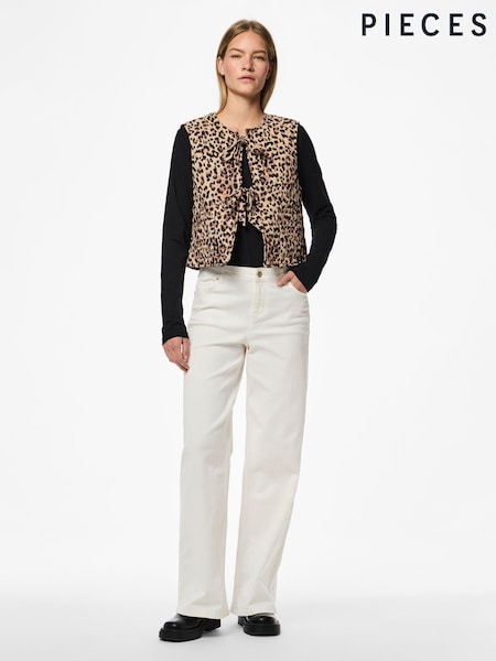 PIECES Leopard Print Tie Front Quilted Gilet (F32870) | €53