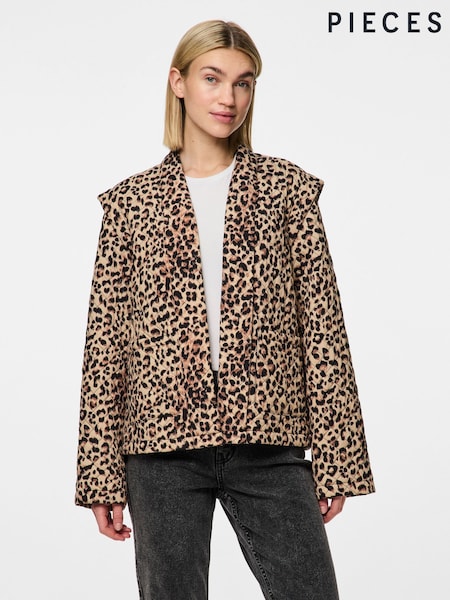 PIECES Brown Quilted Leopard Print Jacket (F32875) | €79