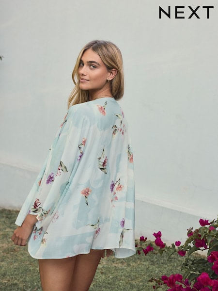 Sage Floral Short Kimono Cover-Up (F32906) | R$ 245