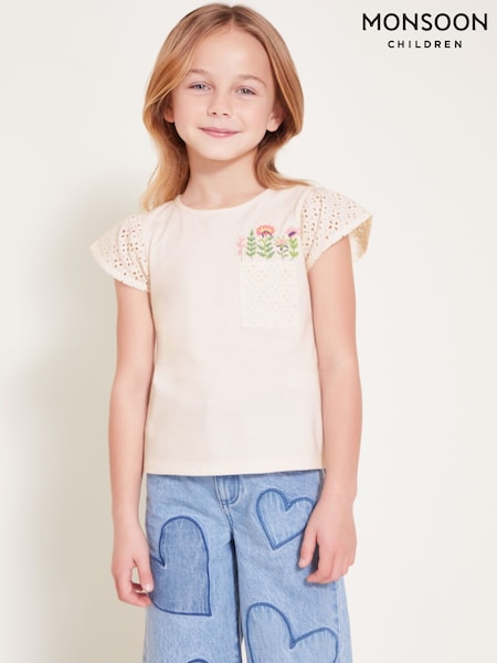 Monsoon Floral Pocket Broderie 100% Cotton T-Shirt (F32925) | 23 € - 28 €