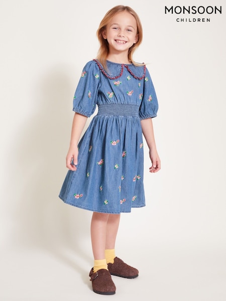 Monsoon Blue Floral Embroidered Chambray Dress (F32930) | 188 QAR - 213 QAR