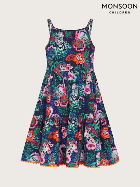 Monsoon Blue Floral Animal Print Cotton Dress (F32931) | AED156 - AED185