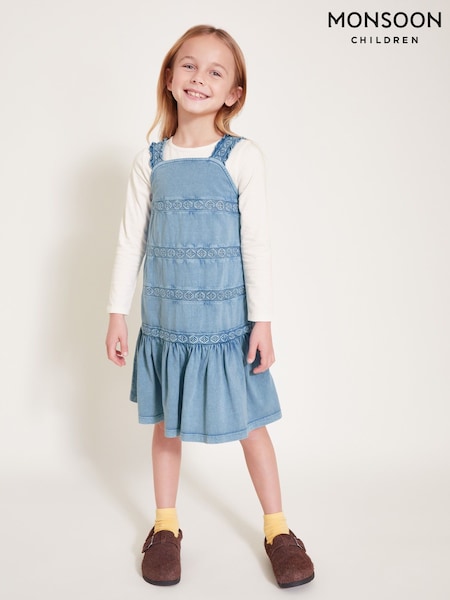 Monsoon Blue Long Sleeve Top and Embroidered Pinafore Dress Set (F32933) | AED242 - AED277