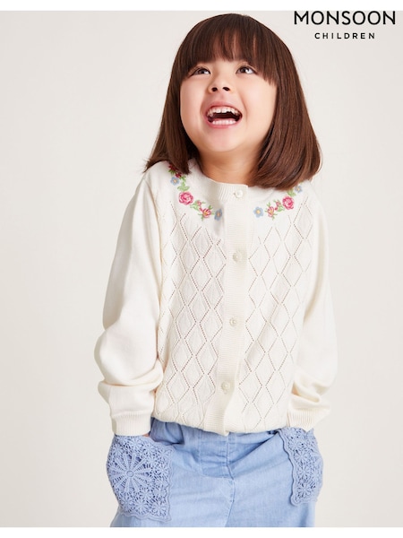 Monsoon Natural Floral Embroidered Pointelle Cardigan (F32934) | ₪131 - ₪151