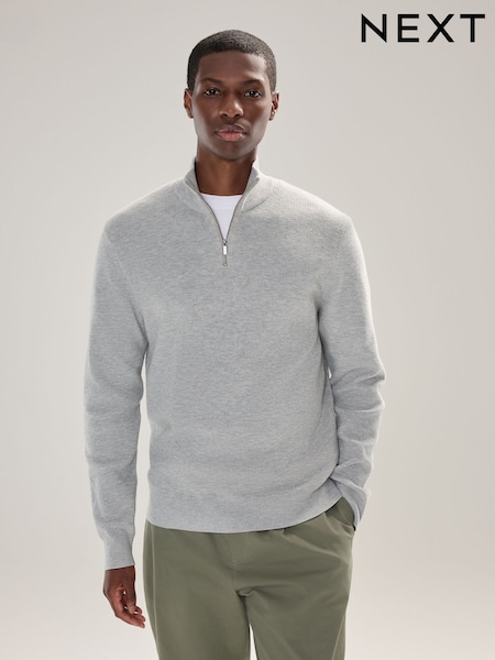 Grey Regular Fit Essential Ribbed Quarter Zip Neck Jumper (F33113) | €26