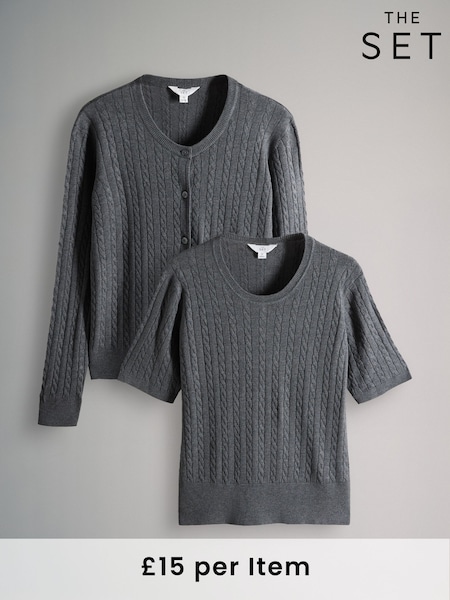 The Set Grey Marl 2 Pack Cable Knitted Jumper T-Shirts (F33129) | R$ 295