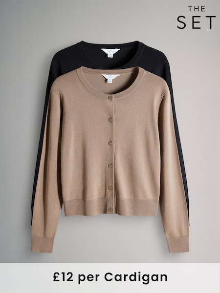 The Set Black/Neutral 2 Pack Fine Knit Button Through Cardigans (F33137) | €34