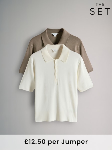 The Set Black/Cream 2 Pack Short Sleeved Knitted Collared Polo Shirts (F33141) | €32