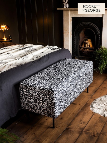Rockett St George Monochrome Leopard Velvet Loren Storage Ottoman Bench (F33220) | €316