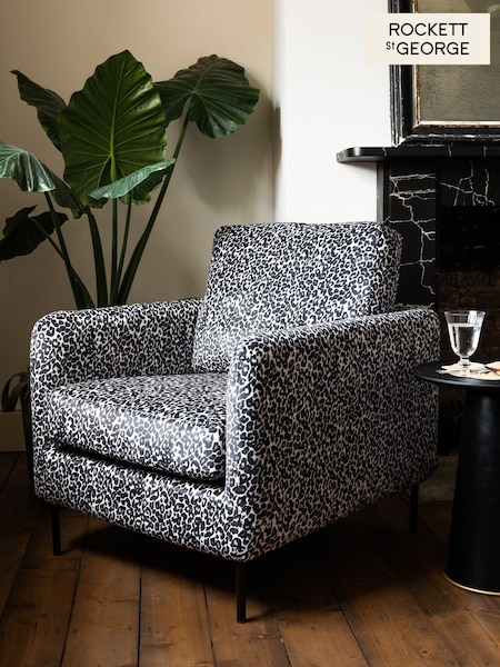 Rockett St George Monochrome Leopard Velvet The Edie Accent Chair (F33221) | €549