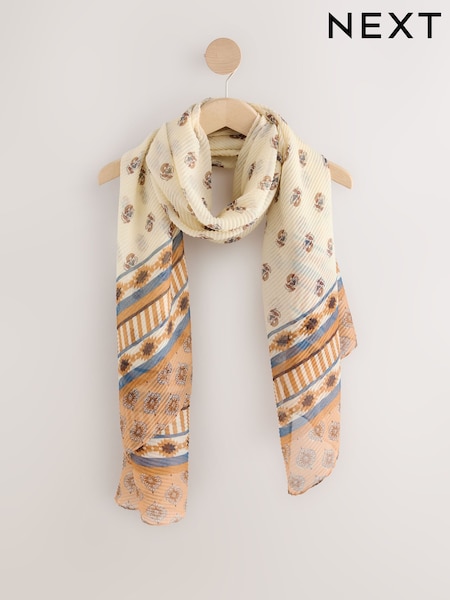 Brown Woodblock Print Lightweight Scarf (F33269) | €20