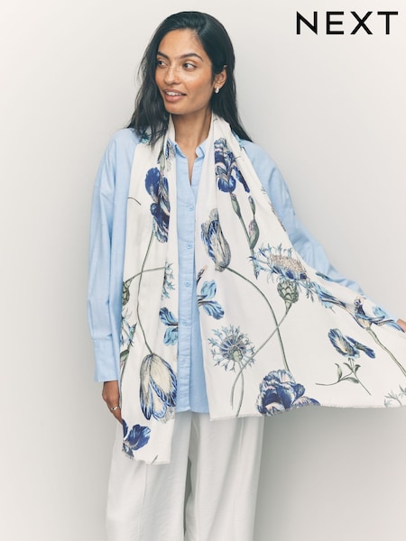 Blue Floral Print Kew Collection Lightweight Scarf (F33270) | €26.50