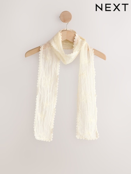 Cream Embroidered Skinny Scarf (F33277) | €17
