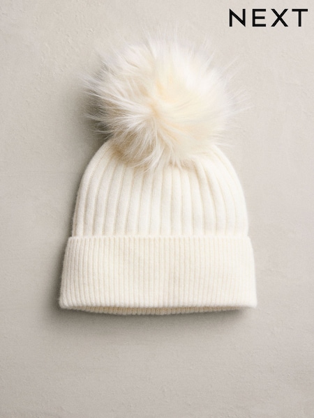 Cream 100% Cashmere Knitted Pom Hat (F33304) | R$ 330