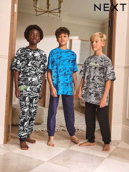 Black/Grey Marble Camo Long Sleeve Pyjamas 3 Pack (3-16yrs) (F33331) | 144 QAR - 178 QAR