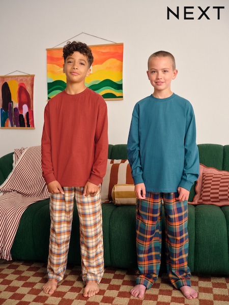 Orange Long Sleeve Woven Check Pyjamas 2 Pack (3-16yrs) (F33337) | AED132 - AED168