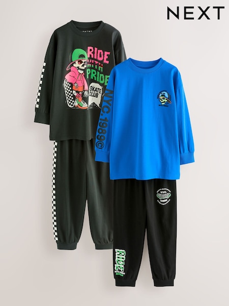Blue/Black Skull Long Sleeve Pyjamas 2 Pack (3-16yrs) (F33340) | 119 QAR - 153 QAR