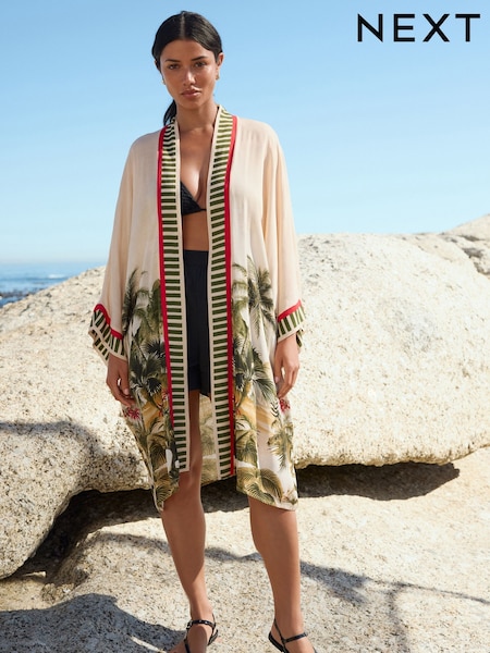Palm Placement Longline Kimono Cover-Up (F33353) | €50.50