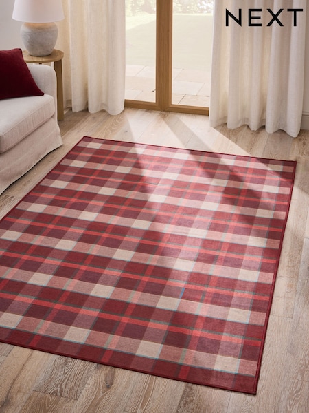 Red Washable Traditional Check Rug (F33433) | €39 - €198
