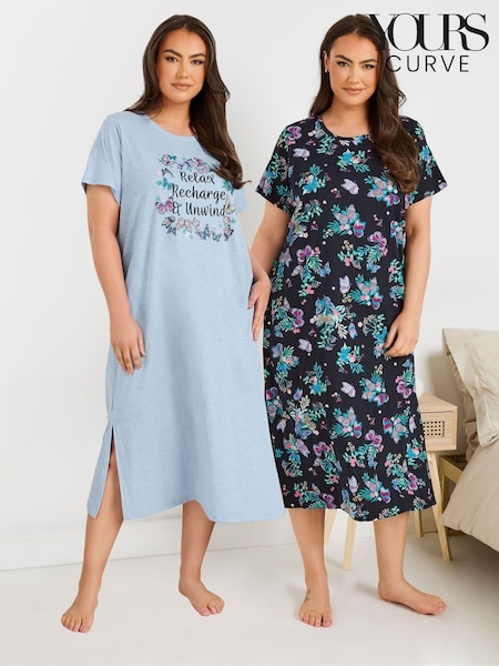 Yours Curve Butterfly Midaxi Nightie 2 Pack (F33469) | €61