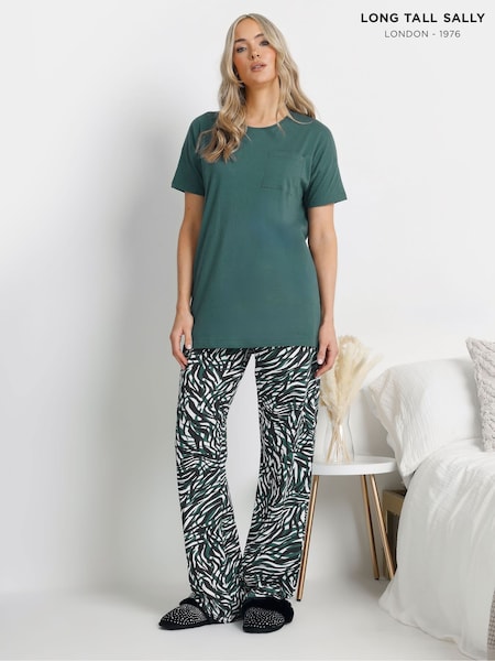 Long Tall Sally Green Zebra Print Wide Leg 100% Cotton Pyjamas Set (F33471) | R$ 285