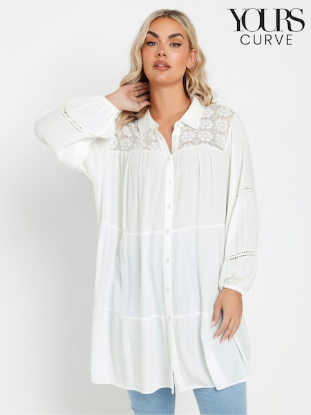 Yours Curve White Crochet Insert Boho Shirt (F33474) | ₪156