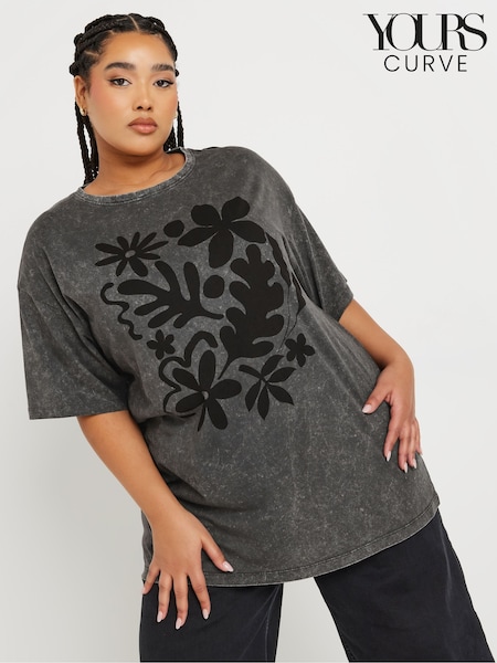 Yours Curve Long Line Relaxed Drop Shoulder 100% Cotton T-Shirt (F33478) | 142 LEI