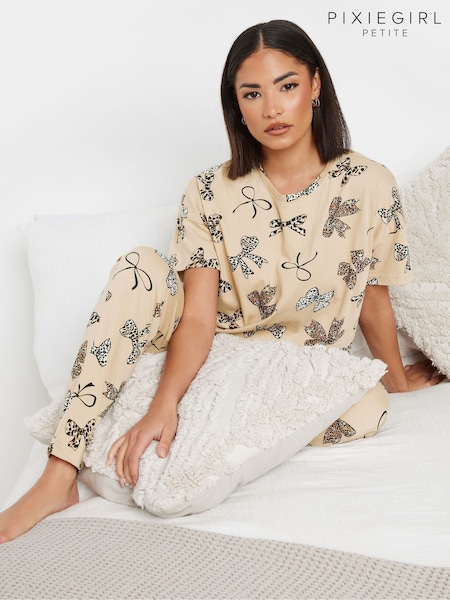 PixieGirl Petite Natural Animal Bows Tapered 100% Cotton Pyjamas Set (F33479) | R$ 285