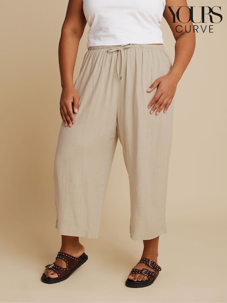 Yours Curve Linen Cropped Wide Leg Skinny Waist Trousers (F33488) | 44 €