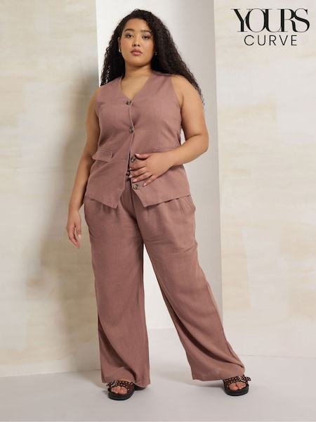 Yours Curve Pink Darted Waist Linen Trousers (F33492) | R$ 335