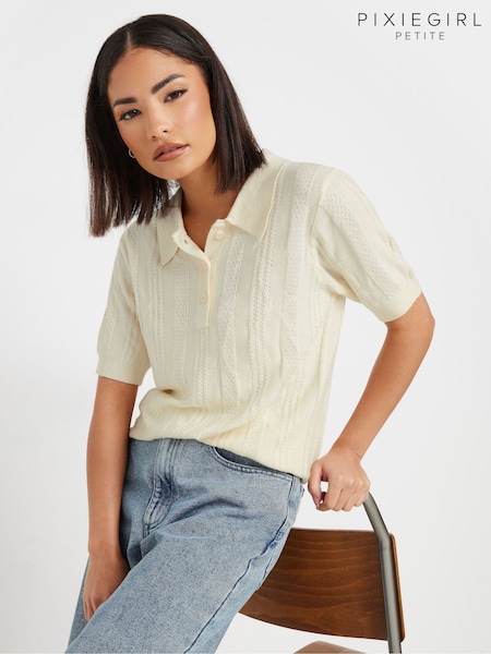 PixieGirl Petite Pointelle Knitted Polo Top (F33502) | €38