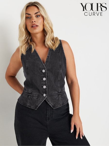 Yours Curve Black Denim 100% Cotton Waistcoat (F33504) | €36