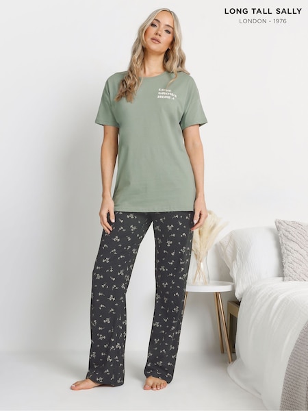 Long Tall Sally Green Love Grows Here Wide Leg Pyjama Set (F33507) | ₪146