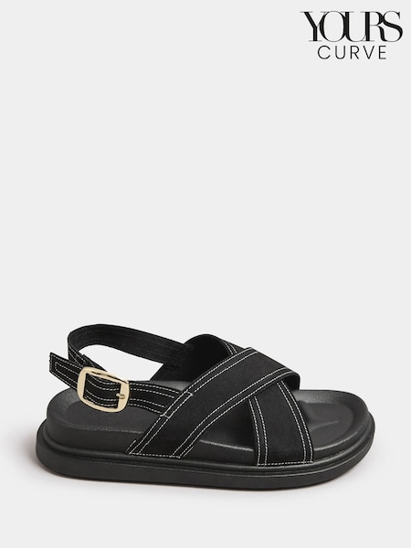 Yours Curve Black Extra-Wide Fit Contrast Stitch Slingback Pumps (F33508) | €39